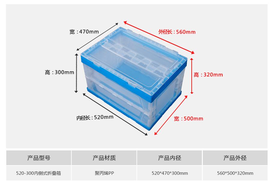 軒盛塑業(yè)520-300塑料內倒式折疊周轉箱透明款